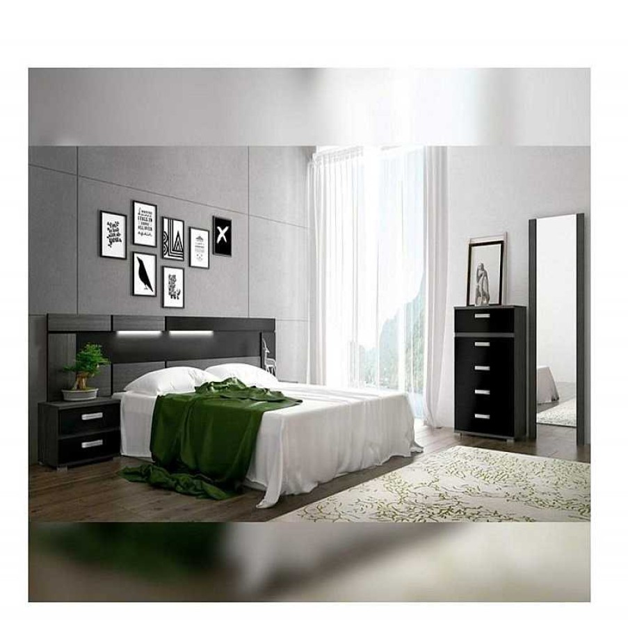 Dormitorio Muebles Liquidator | Mesita De Noche 2 Cajones Rambla Ceniza/Negro