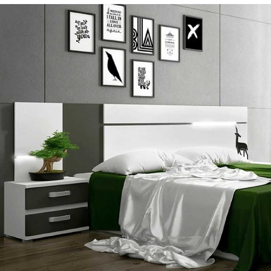 Dormitorio Muebles Liquidator | Mesita De Noche 2 Cajones Cabra Blanco/Grafito