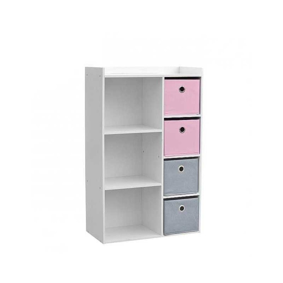 Infantil/Juvenil Muebles Liquidator | Mueble Infantil 7 Huecos Con 4 Cajitas Gris/Rosa