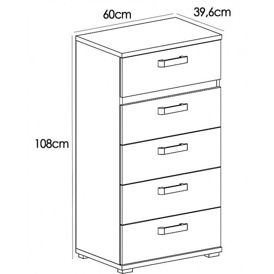 Dormitorio Muebles Liquidator | Sinfonier 5 Cajones Cordoba Nelson/Blanco Brillo