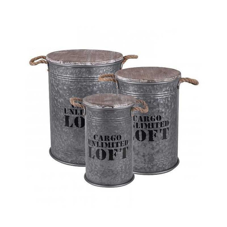 Decoraci N Muebles Liquidator | Set 3 Bidones Galvanizado Met Licos